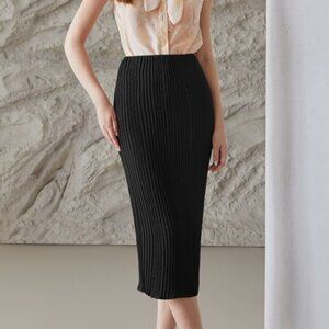 MOTF Skirt Womens Large Black Pleated Midi Pencil Skirt Minimalist Career Casual